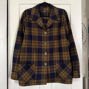 VTG Pendleton Woolen Mills Women's Blue & Gold Plaid Button Down Jacket Sz XL
